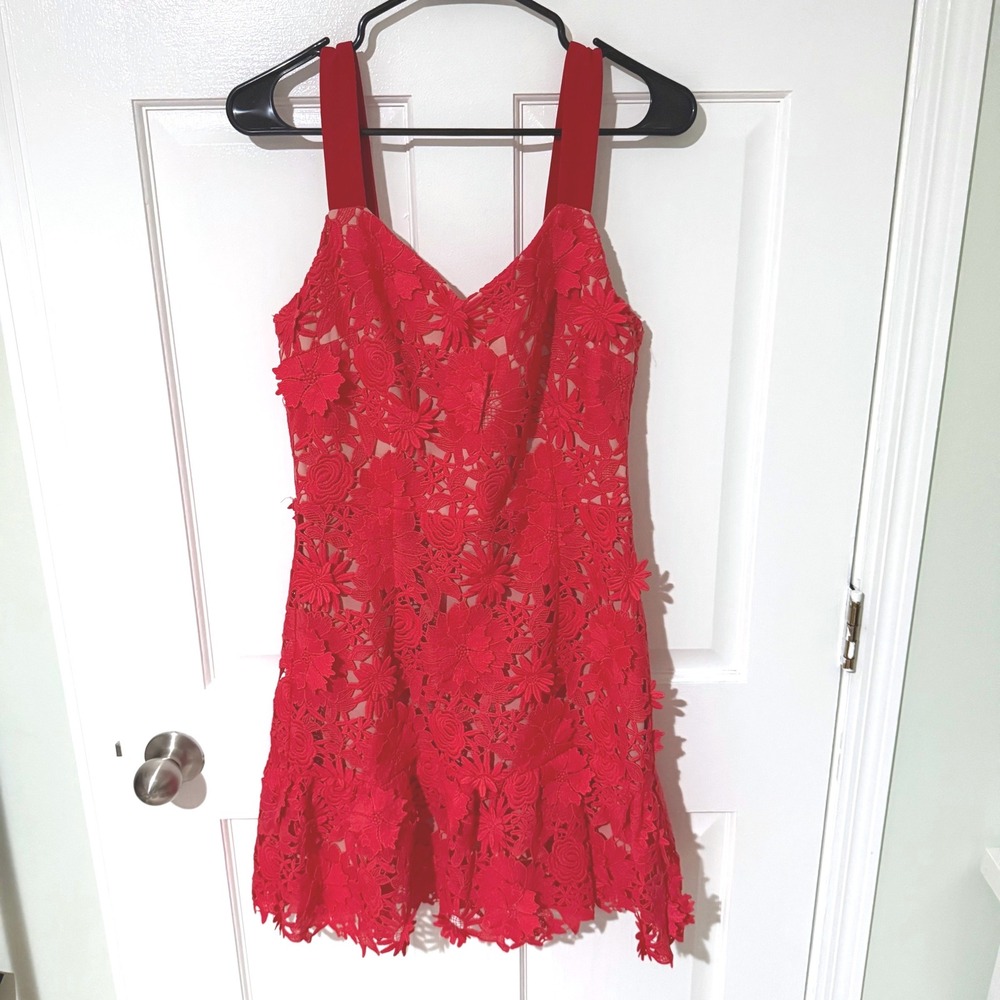 Adelyn Rae Red Floral Lace Mini Dress V-Neck Size Medium NWT F110D4748